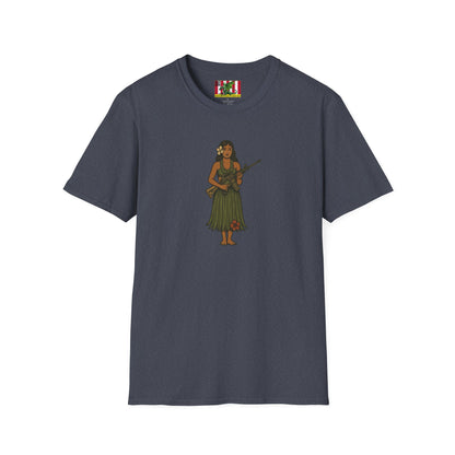 2-sided, Hula Girl Packin' Heat Dark colors Unisex T-Shirt by theGreenDragonTavern.shop