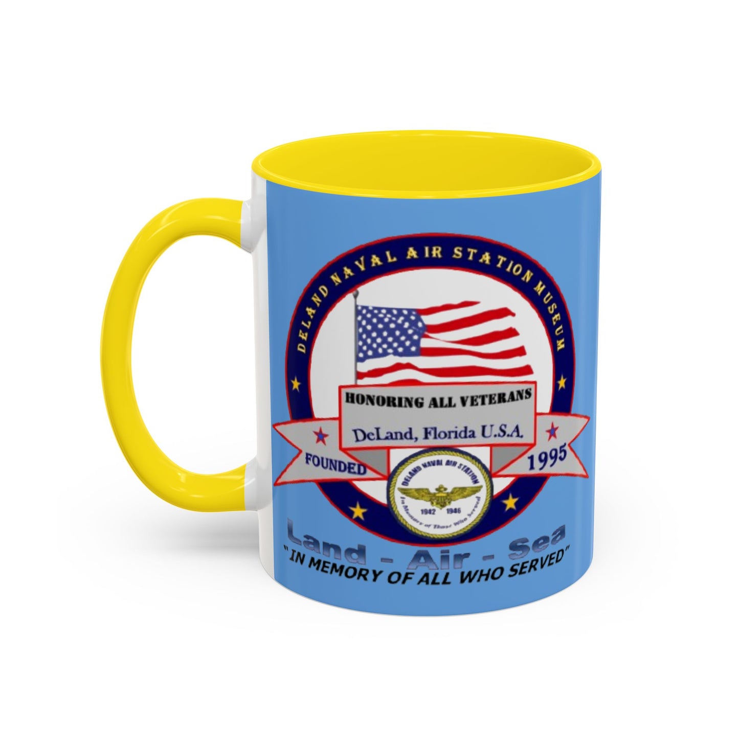 DNASM 2-sided, Founding & Student Art w/Navy Ring Light Blue Accent Mug by theGreenDragonTavern.shop