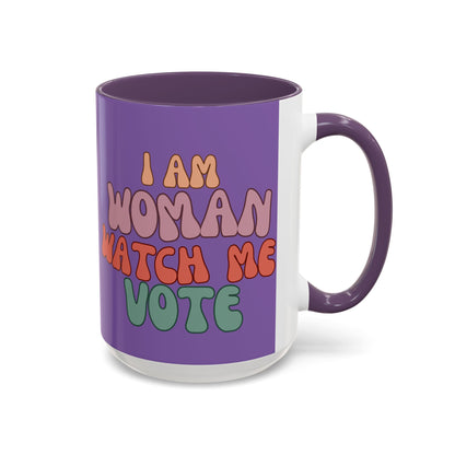 I Am Woman Watch Me Vote Light Purple Accent Mug by theGreenDragonTavern.shop