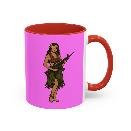 Hula Girl Packin' Heat Pink Accent Mug by theGreenDragonTavern.shop
