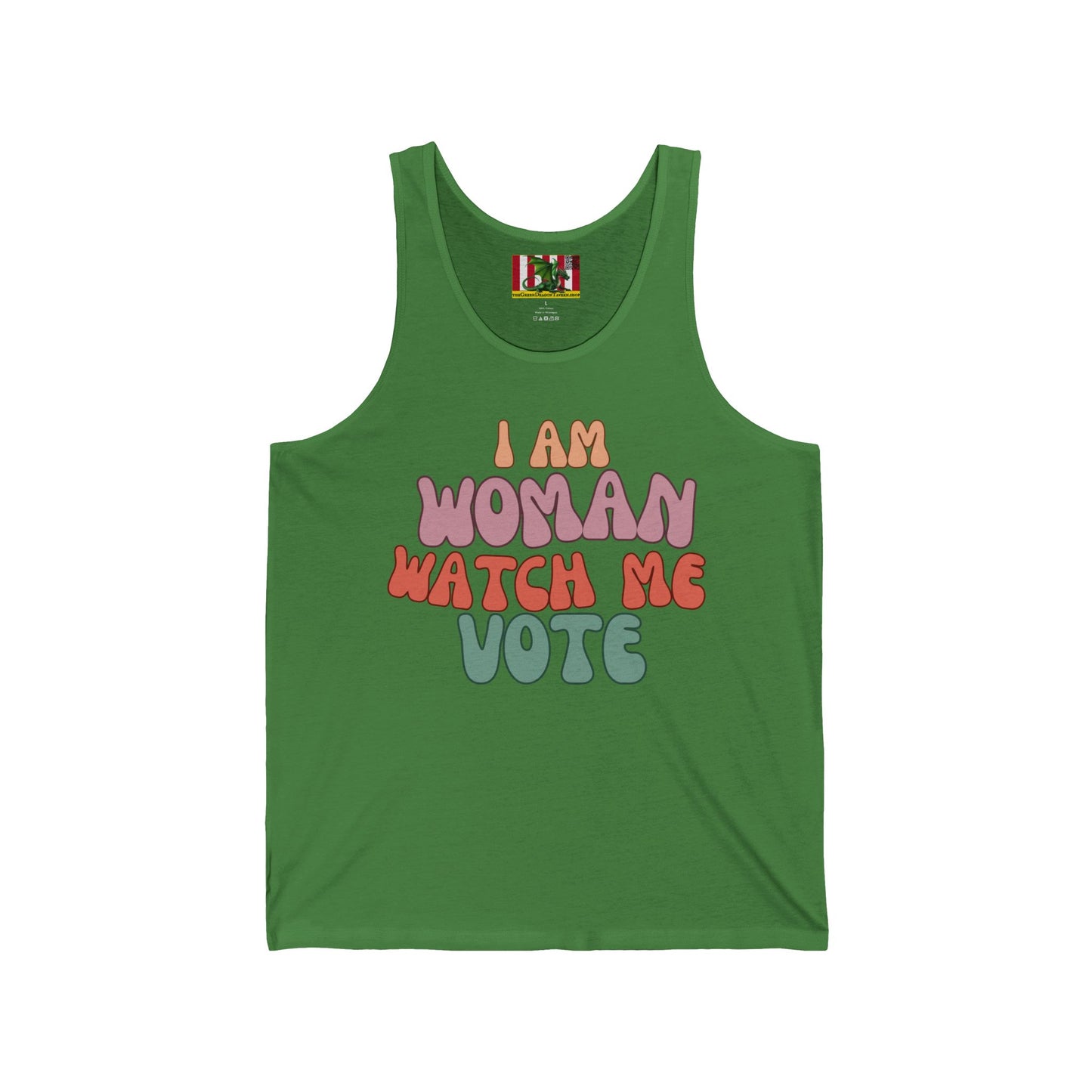 2-sided I Am Woman Watch Me Vote Unisex Jersey Tank Top by theGreenDragonTavern.shop