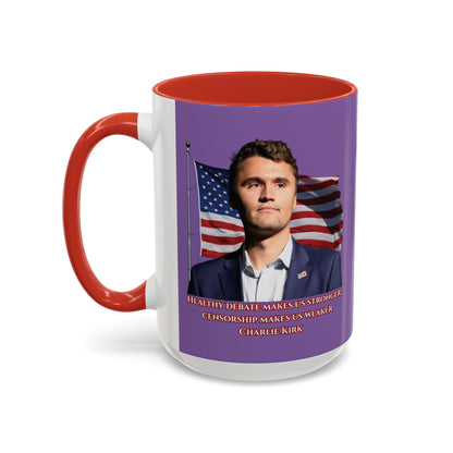 Charlie Kirk, Healthy Debate Light Purple Accent Mug by theGreenDragonTavern.shop