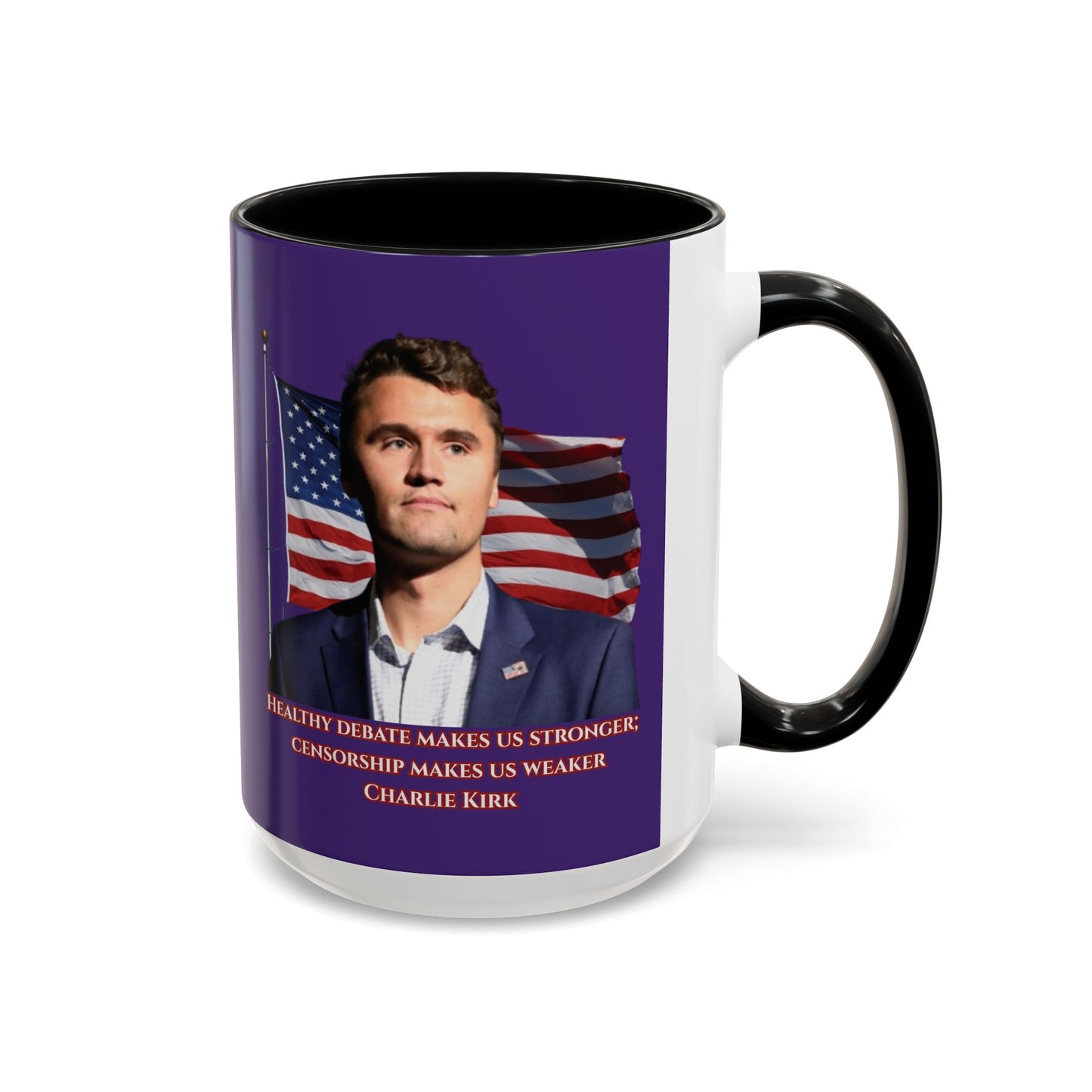 Charlie Kirk, Healthy Debate Purple Accent Mug by theGreenDragonTavern.shop