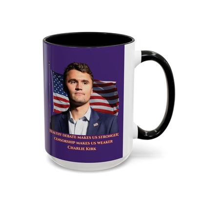 Charlie Kirk, Healthy Debate Purple Accent Mug by theGreenDragonTavern.shop