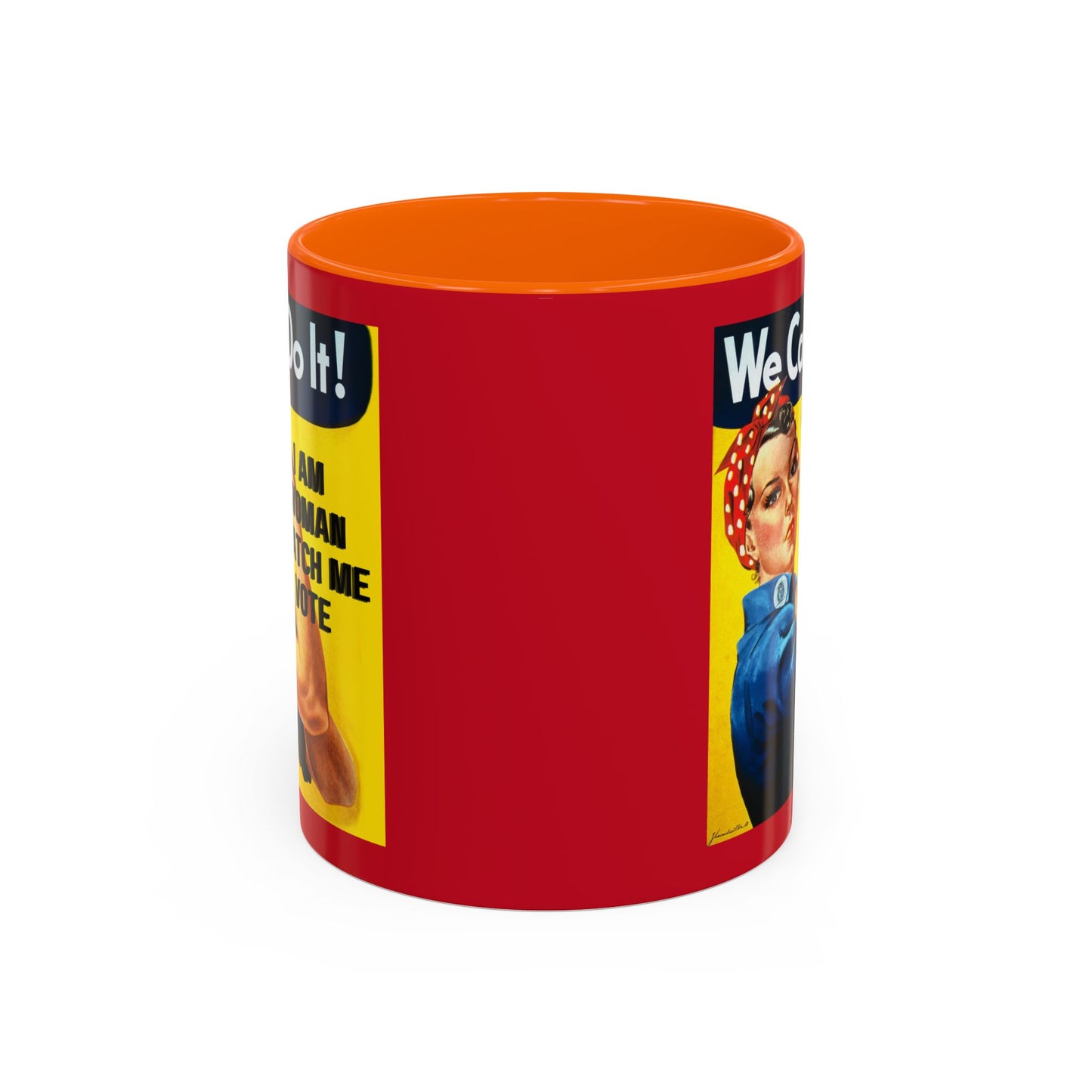 I Am Woman Watch Me Vote Rosie Red Accent Mug by theGreenDragonTavern.shop