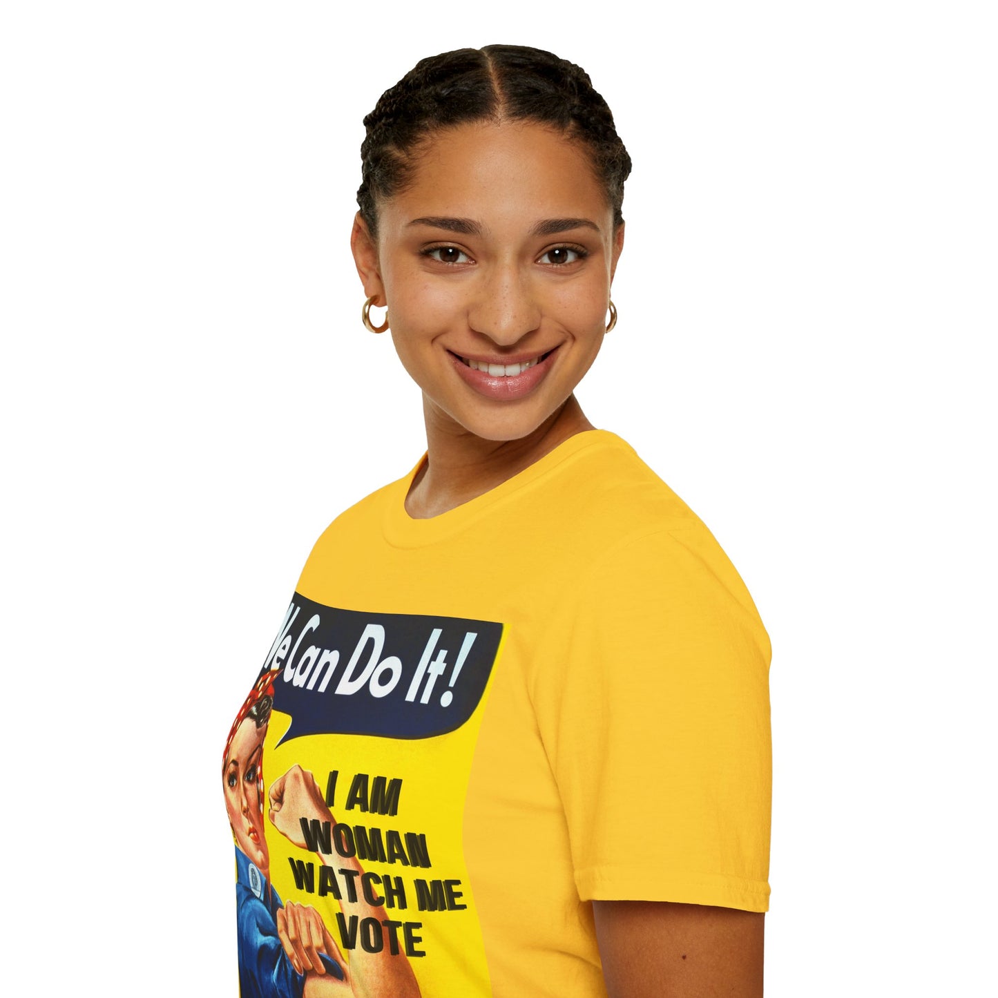 I Am Woman Watch Me Vote Rosie Light colors Unisex T-Shirt by theGreenDragonTavern.shop