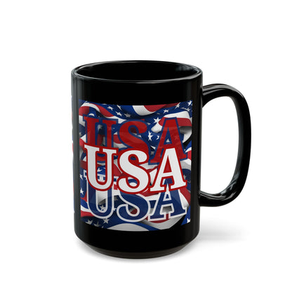 USA White font Center Patriot Black Mug by theGreenDragonTavern.shop
