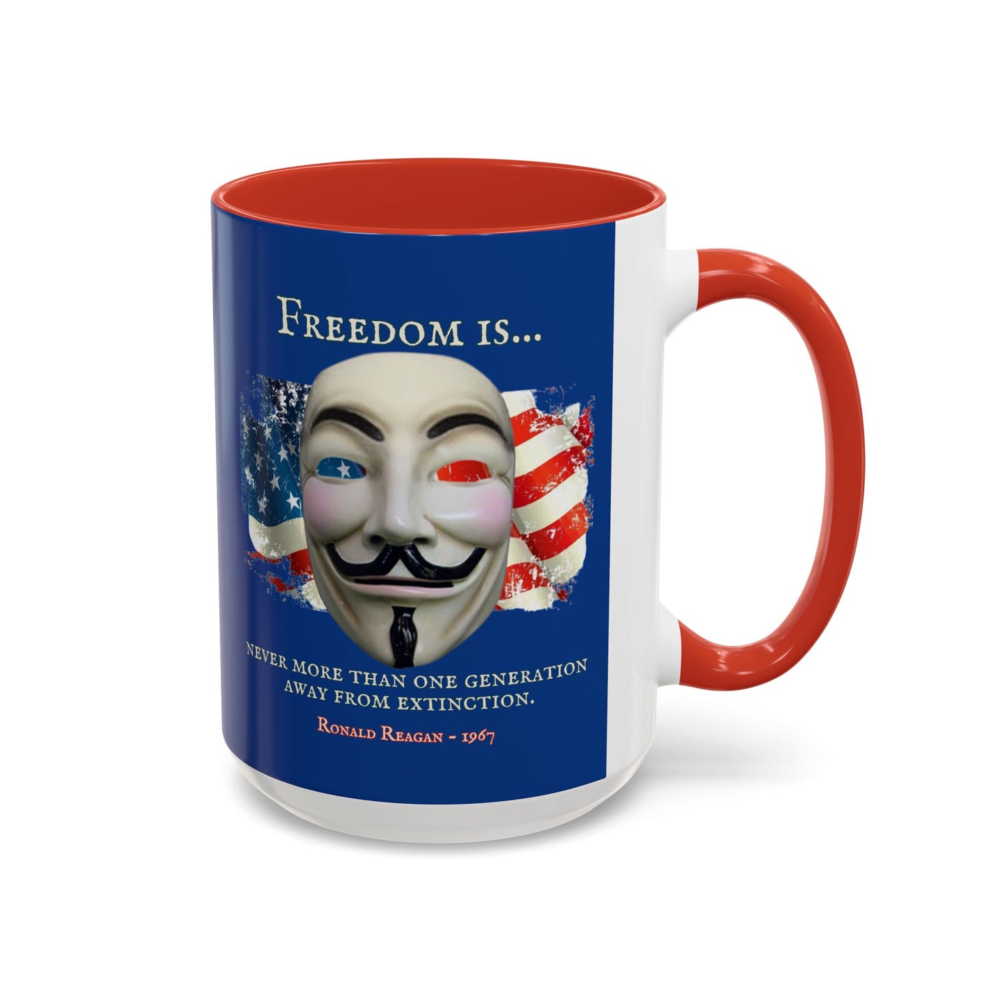 Ronald Reagan Freedom Vendetta Blue Accent Mug by theGreenDragonTavern.shop
