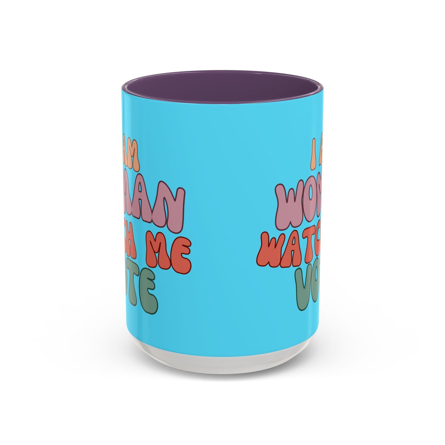 I Am Woman Watch Me Vote Light Blue Accent Mug by theGreenDragonTavern.shop
