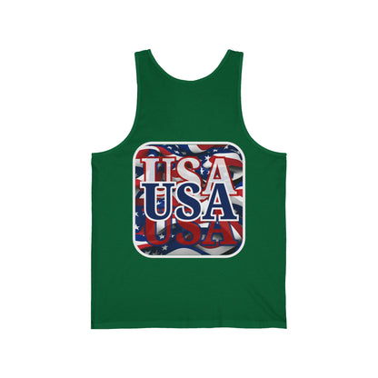2-sided, Red White and BLUE USA Patriot Unisex Jersey Tank Top by theGreenDragonTavern.shop