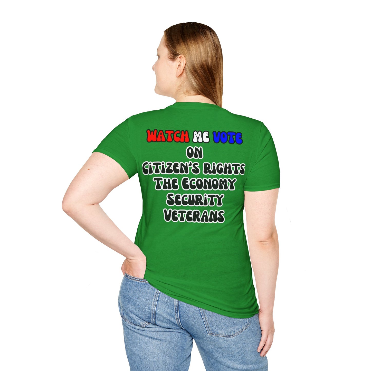 2-sided I Am Woman Watch Me Vote DKcolors Unisex T-Shirt by theGreenDragonTavern.shop