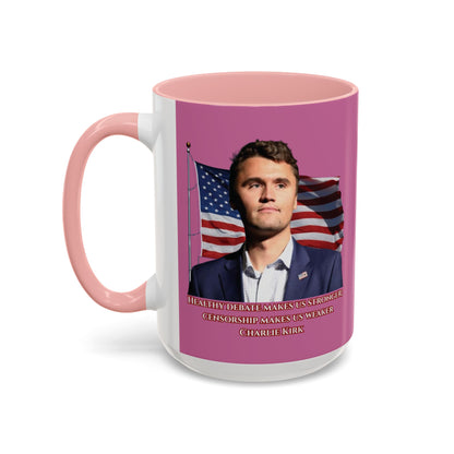 Charlie Kirk, Healthy Debate Pink Accent Mug by theGreenDragonTavern.shop