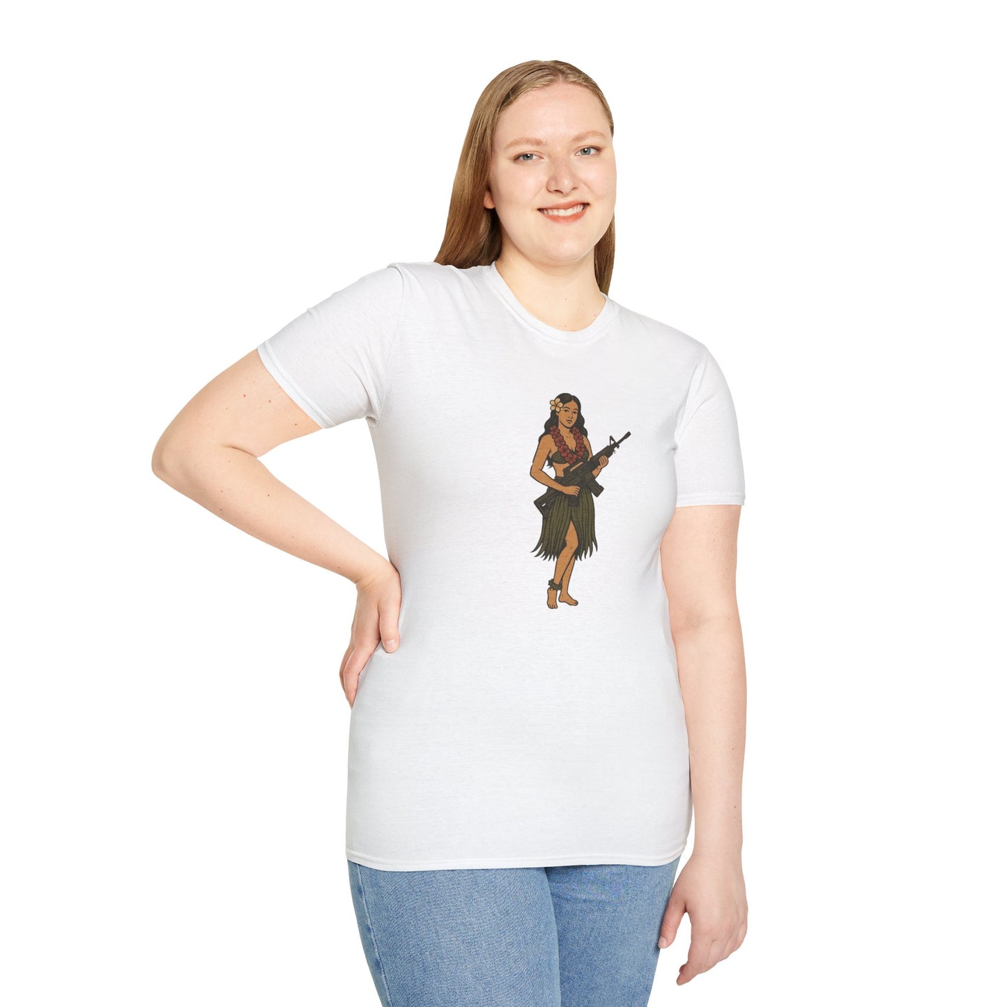 Hula Girl Packin' Heat Light colors Unisex T-Shirt by theGreenDragonTavern.shop