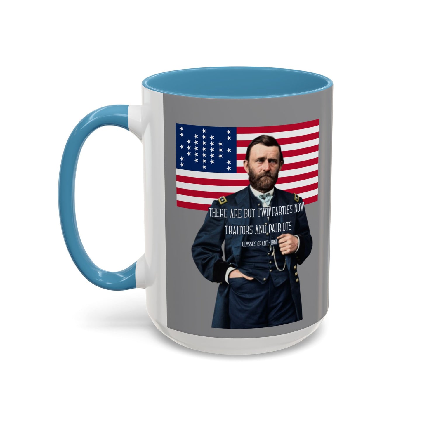 "Traitors and Patriots" Ulysses Grant Grey Accent Mug by theGreenDragonTavern.shop