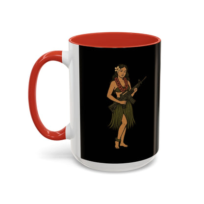 Hula Girl Packin' Heat Black Accent Mug by theGreenDragonTavern.shop