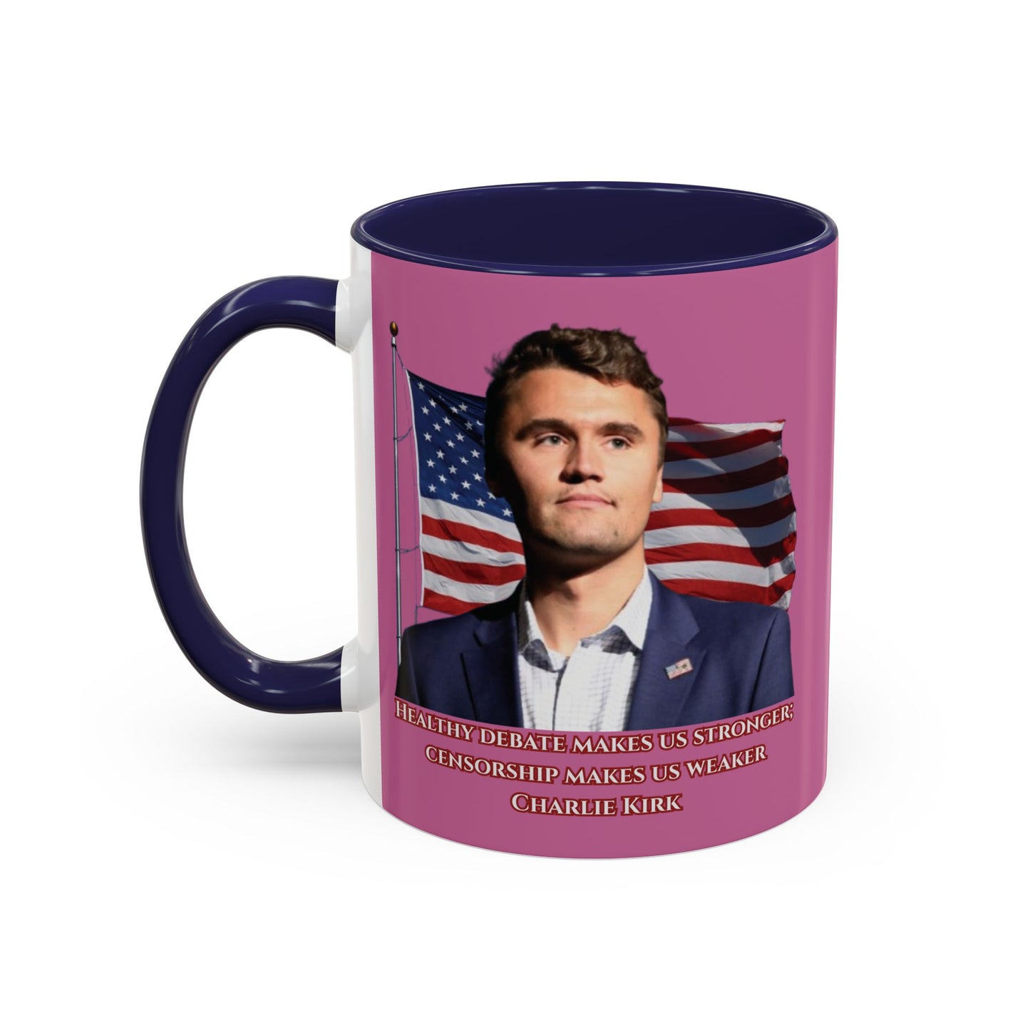 Charlie Kirk, Healthy Debate Pink Accent Mug by theGreenDragonTavern.shop