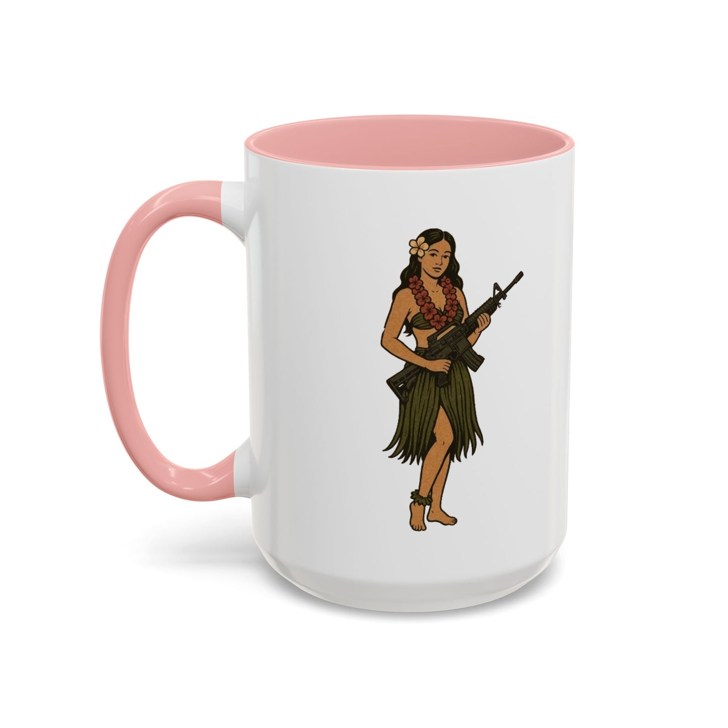 Hula Girl Packin' Heat White Accent Mug by theGreenDragonTavern.shop