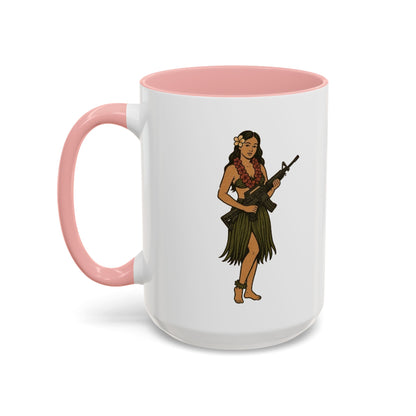 Hula Girl Packin' Heat White Accent Mug by theGreenDragonTavern.shop
