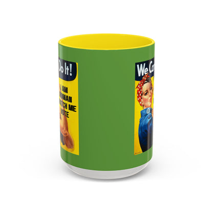 I Am Woman Watch Me Vote Rosie Green Accent Mug by theGreenDragonTavern.shop