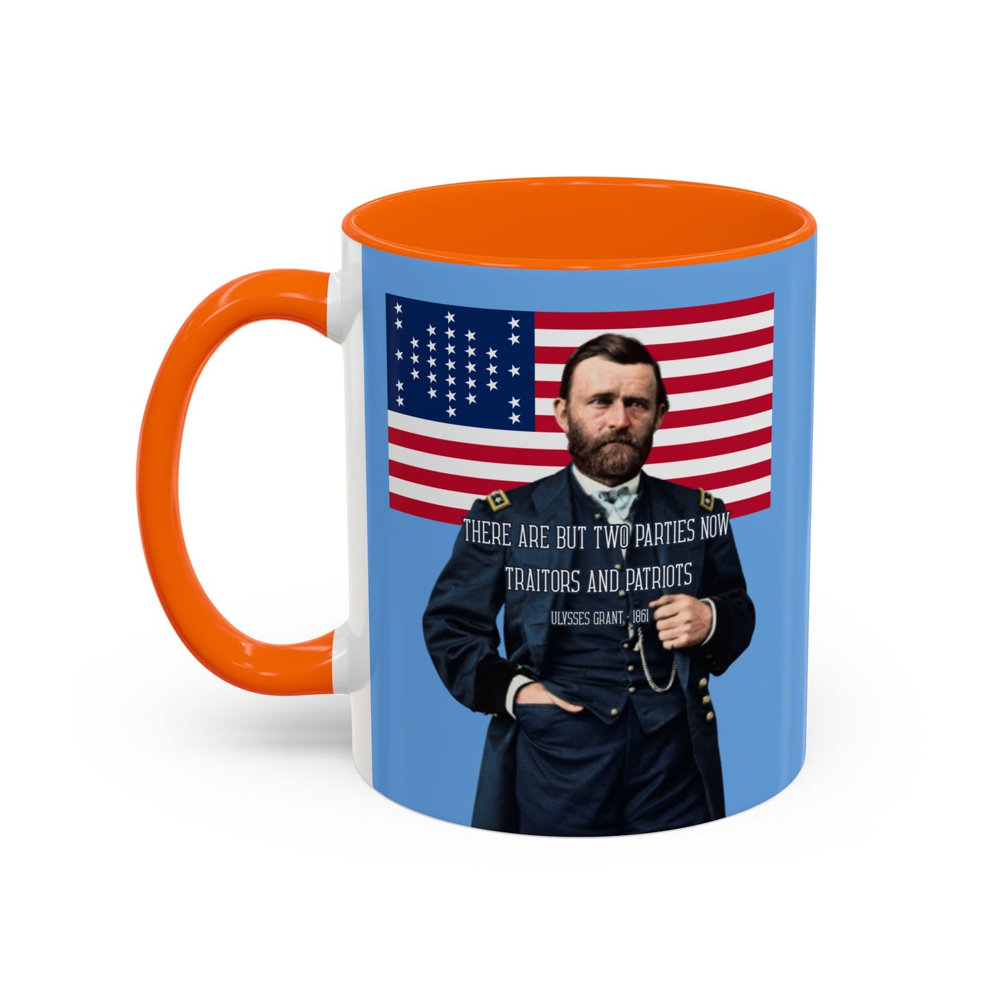 "Traitors and Patriots" Ulysses Grant Light Blue Accent Mug by theGreenDragonTavern.shop