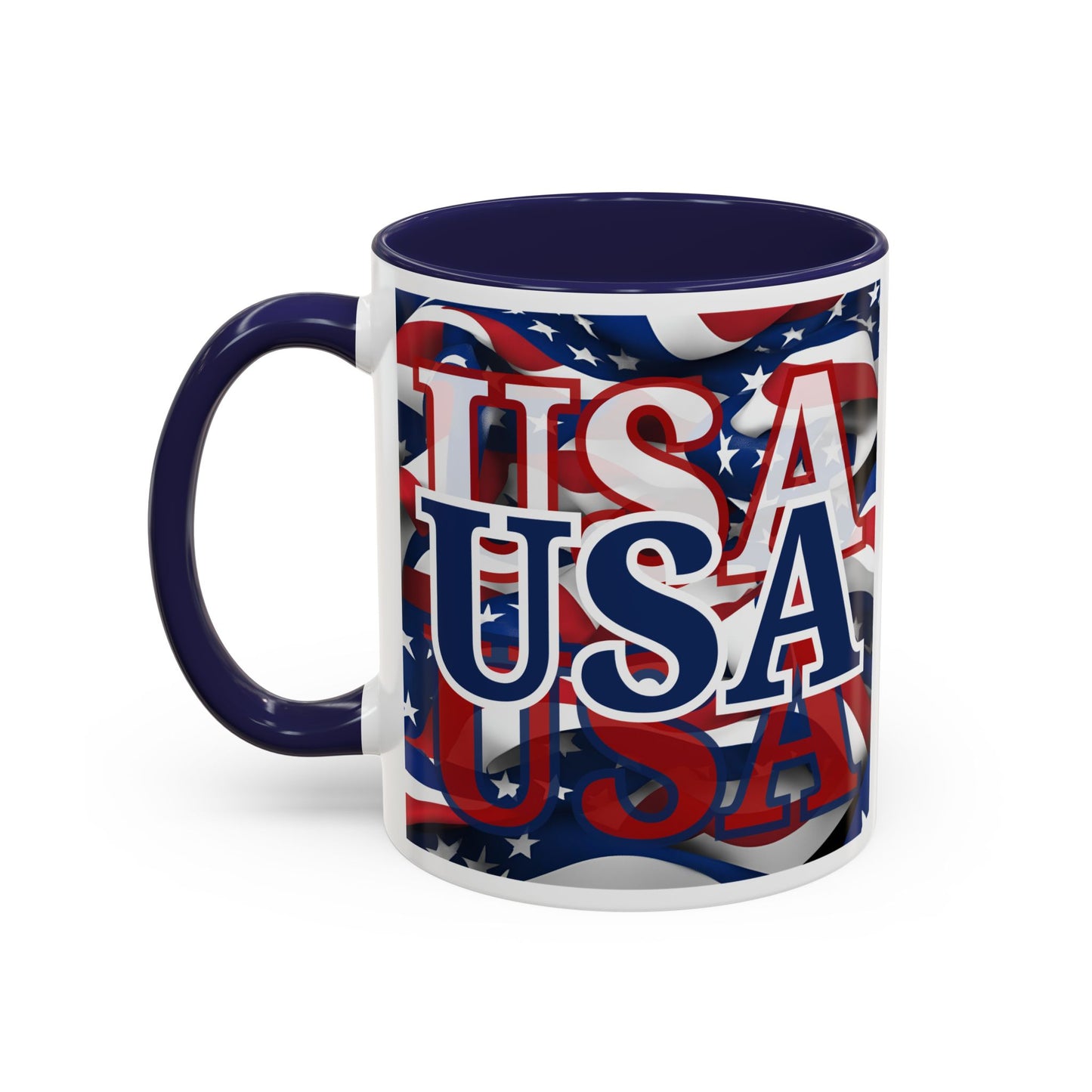 USA Blue font Center Patriot White Accent Mug by theGreenDragonTavern.shop