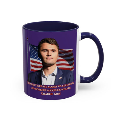 Charlie Kirk, Healthy Debate Purple Accent Mug by theGreenDragonTavern.shop