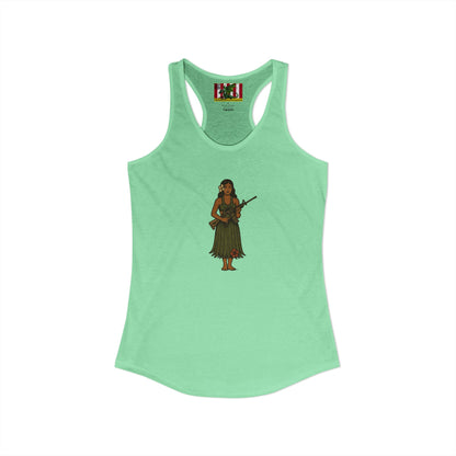2-sided, Hula Girl Packin' Heat Women's Racerback Tank Top by theGreenDragonTavern.shop