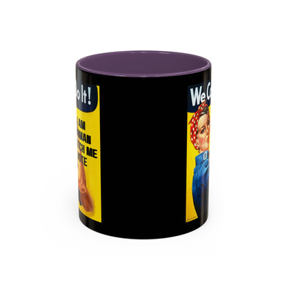 I Am Woman Watch Me Vote Rosie Black Accent Mug by theGreenDragonTavern.shop