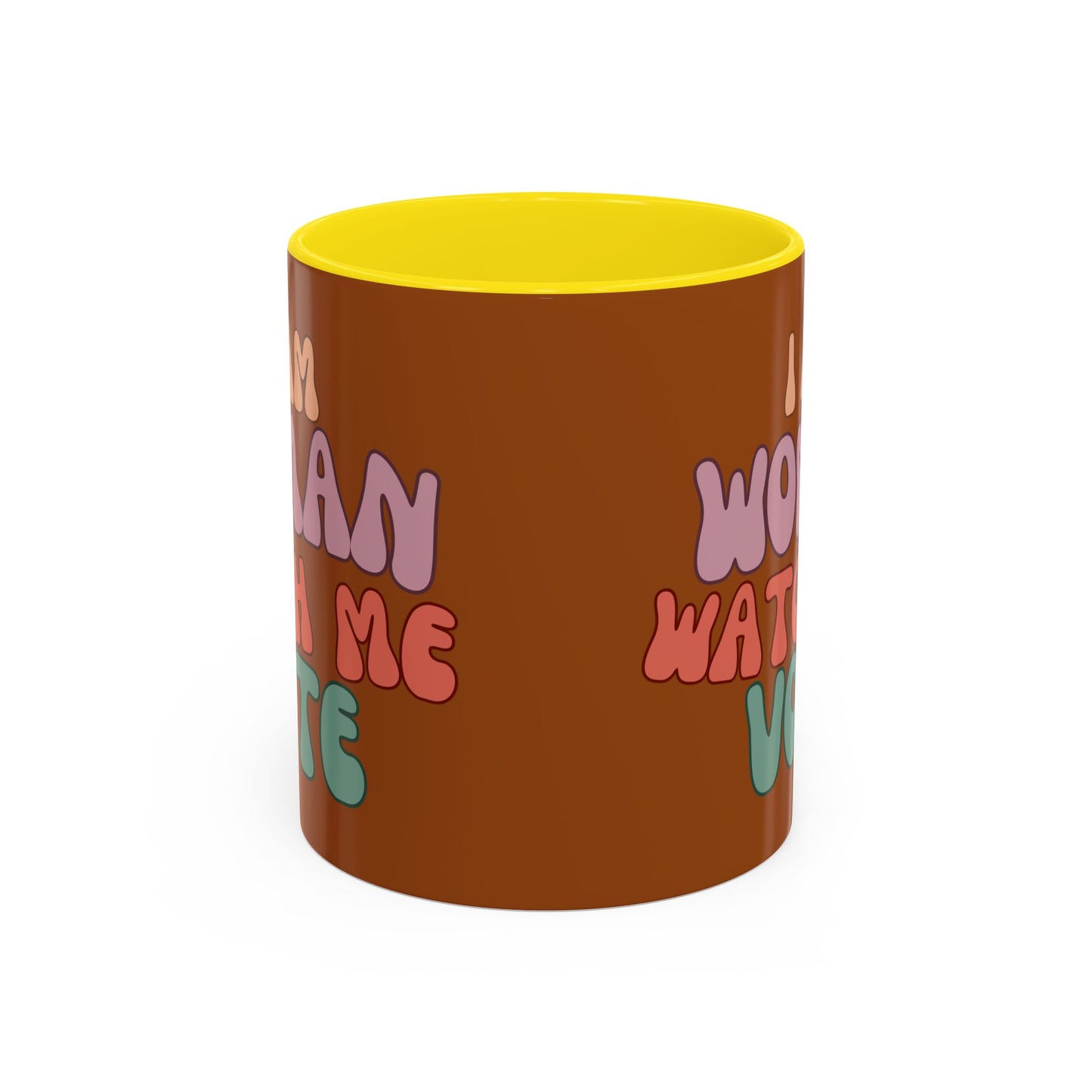 I Am Woman Watch Me Vote Brown Accent Mug by theGreenDragonTavern.shop