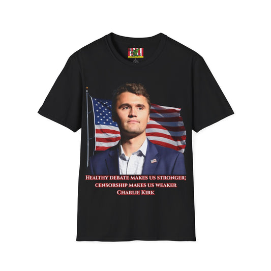Charlie Kirk, Healthy Debate Dark colors Unisex T-Shirt by theGreenDragonTavern.shop