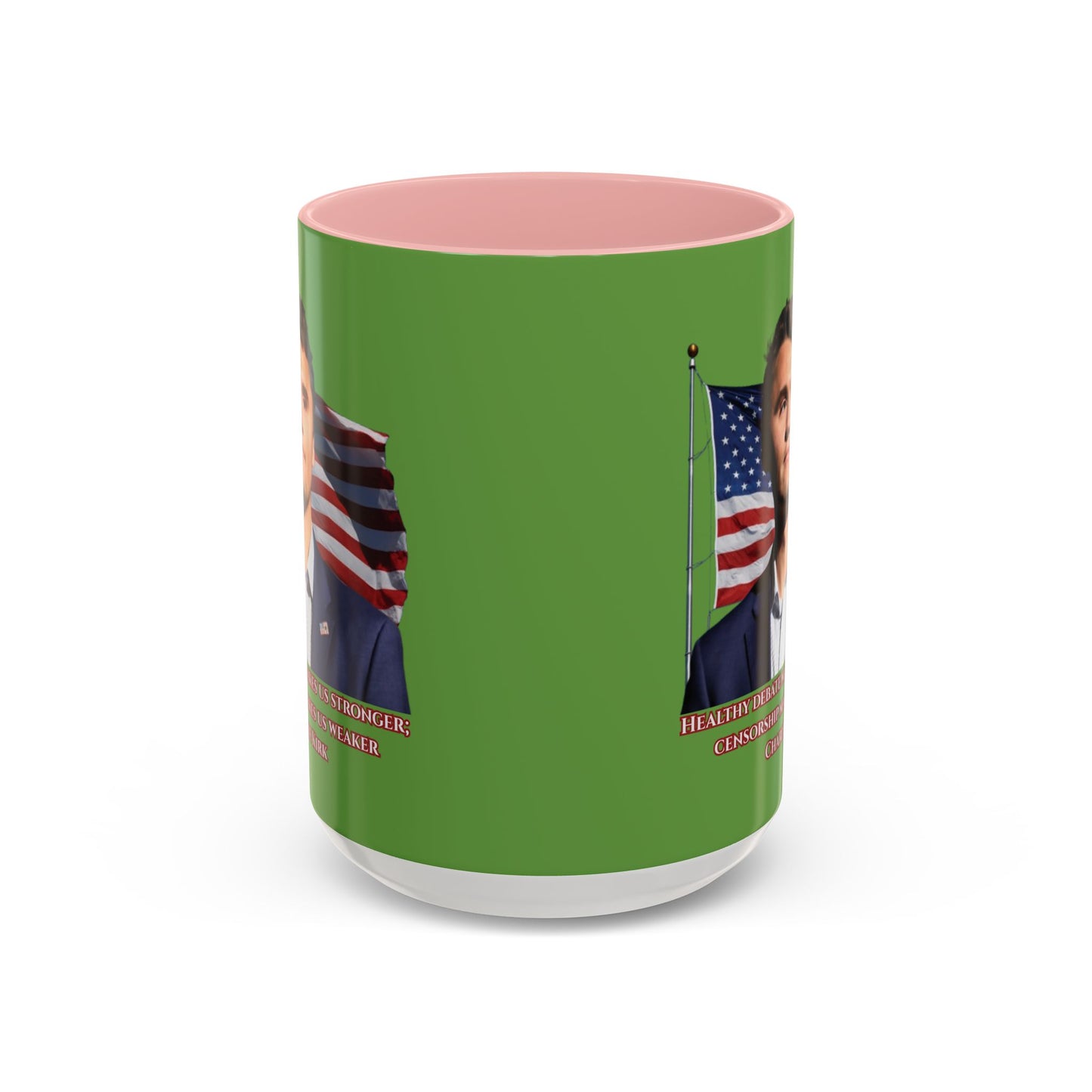 Charlie Kirk, Healthy Debate Green Accent Mug by theGreenDragonTavern.shop