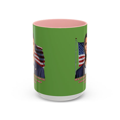 Charlie Kirk, Healthy Debate Green Accent Mug by theGreenDragonTavern.shop