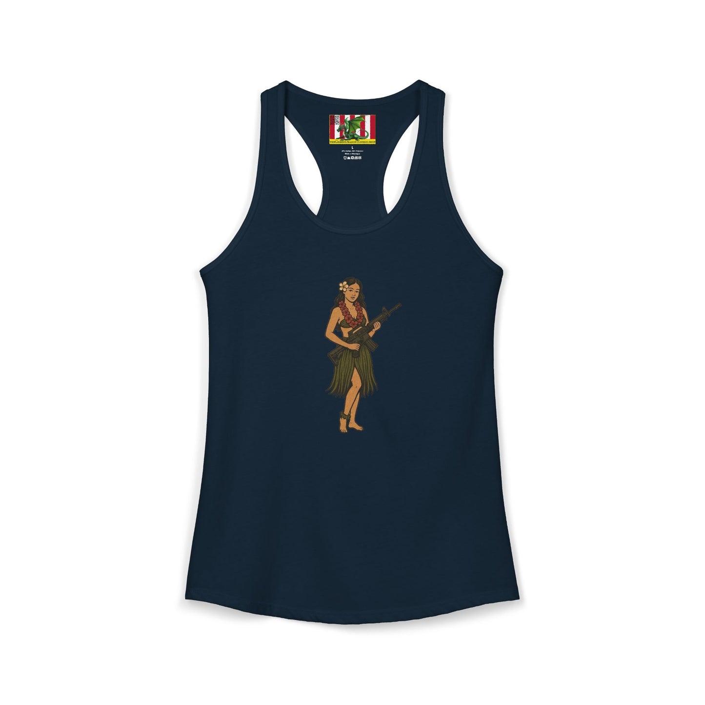 Hula Girl Packin' Heat Women's Racerback Tank Top by theGreenDragonTavern.shop