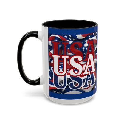 USA White font Center Patriot Blue Accent Mug by theGreenDragonTavern.shop