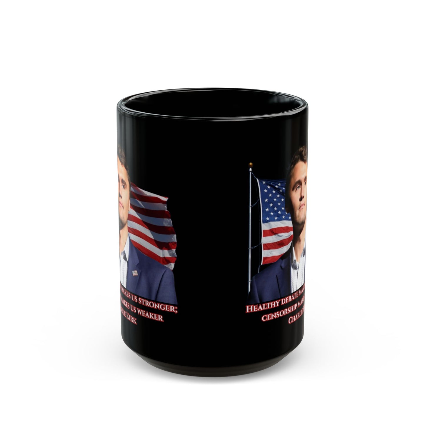 Charlie Kirk, Healthy Debate Black Mug by theGreenDragonTavern.shop
