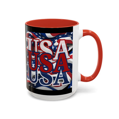 USA Red font Center Patriot Black Accent Mug by theGreenDragonTavern.shop