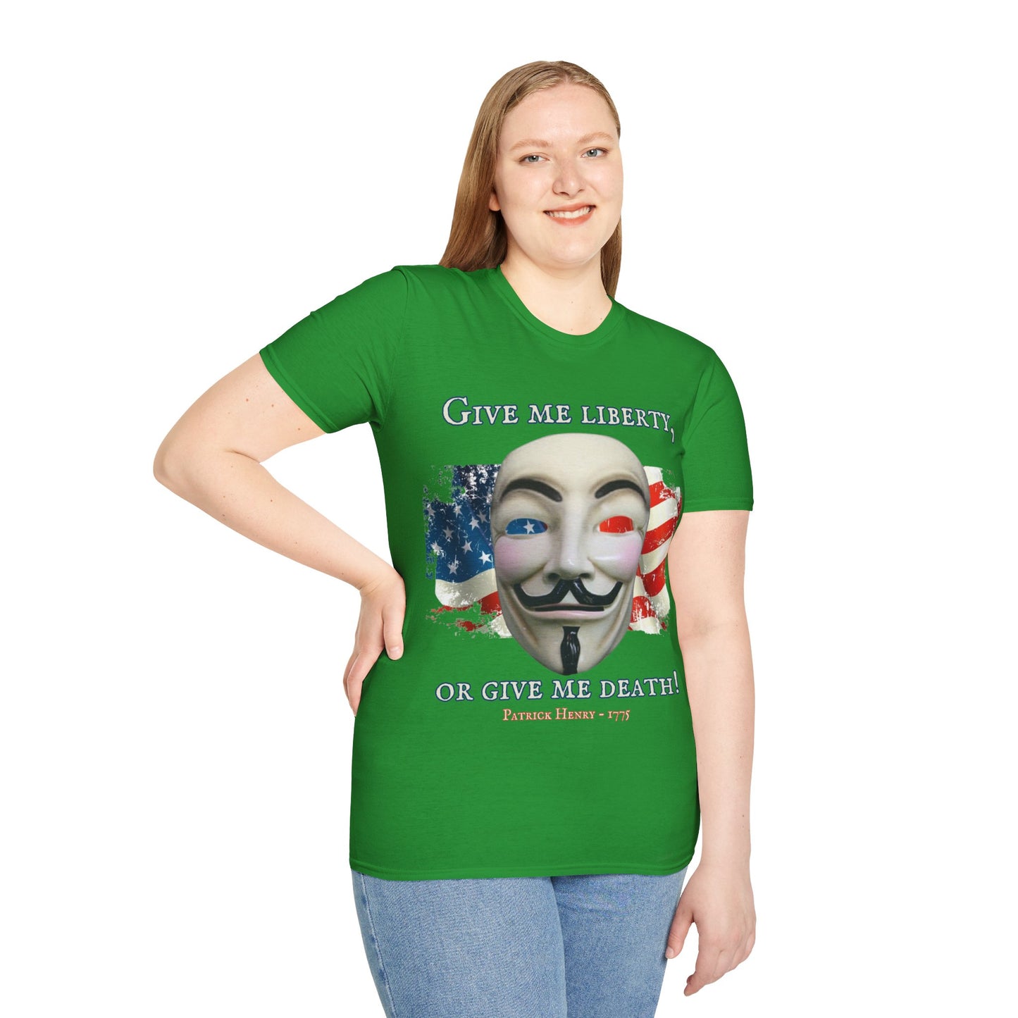 Vendetta, "Give me liberty, or give me death!" Dark colors Unisex T-Shirt by theGreenDragonTavern.shop