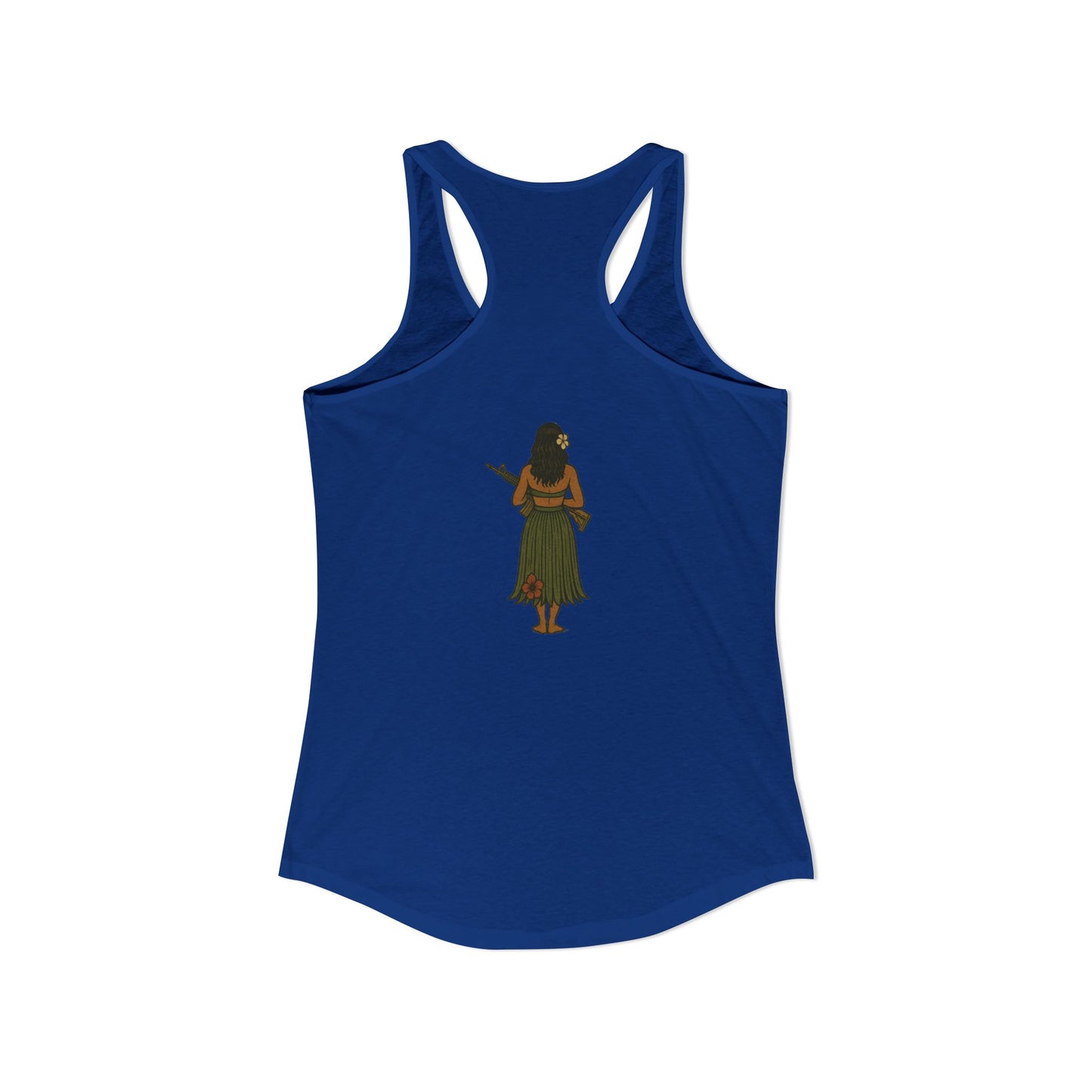 2-sided, Hula Girl Packin' Heat Women's Racerback Tank Top by theGreenDragonTavern.shop