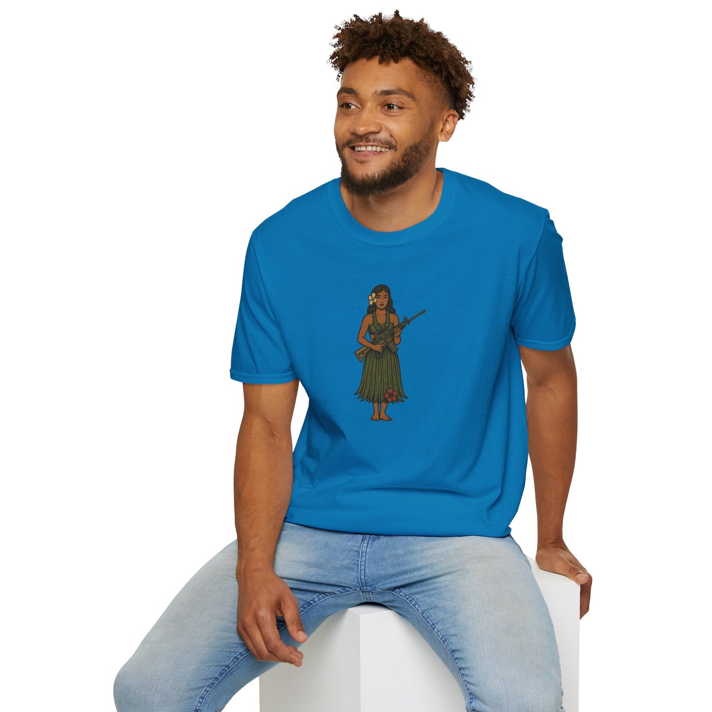 2-sided, Hula Girl Packin' Heat Dark colors Unisex T-Shirt by theGreenDragonTavern.shop