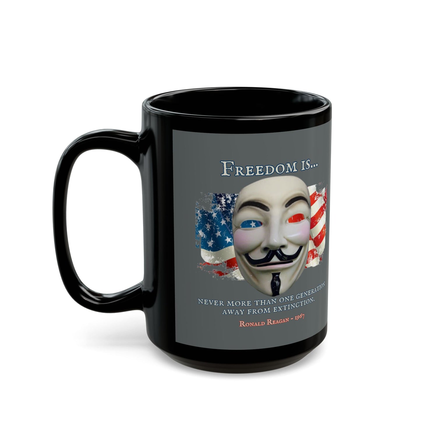 Ronald Reagan Freedom Vendetta Grey Mug by theGreenDragonTavern.shop