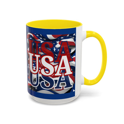 USA White font Center Patriot Blue Accent Mug by theGreenDragonTavern.shop