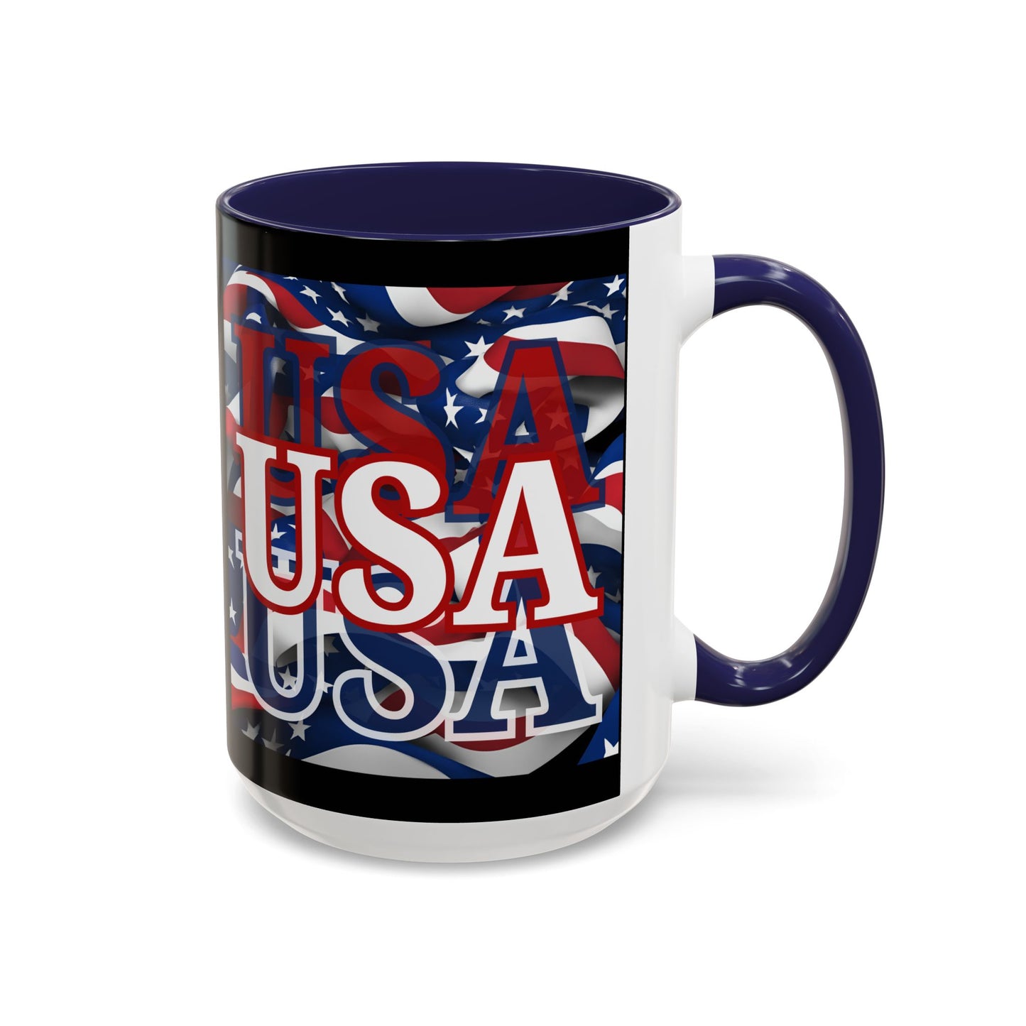 USA White font Center Patriot Black Accent Mug by theGreenDragonTavern.shop