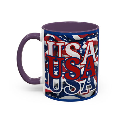 USA Red font Center Patriot Blue Accent Mug by theGreenDragonTavern.shop