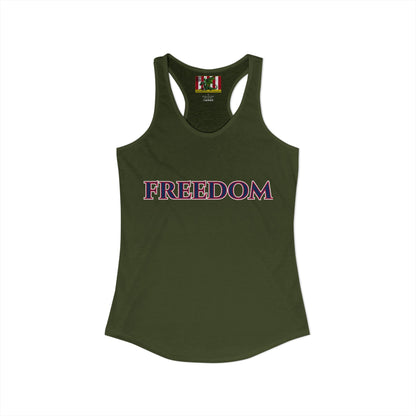 Freedom, Blue font Woman's Racerback Tank Top by theGreenDragonTavern.shop