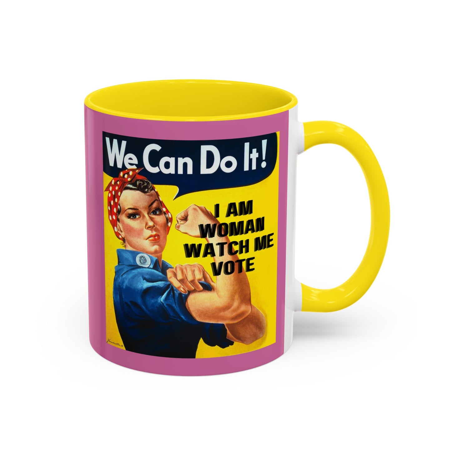 I Am Woman Watch Me Vote Rosie Pink Accent Mug by theGreenDragonTavern.shop