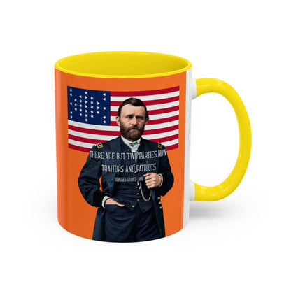 "Traitors and Patriots" Ulysses Grant Orange Accent Mug by theGreenDragonTavern.shop