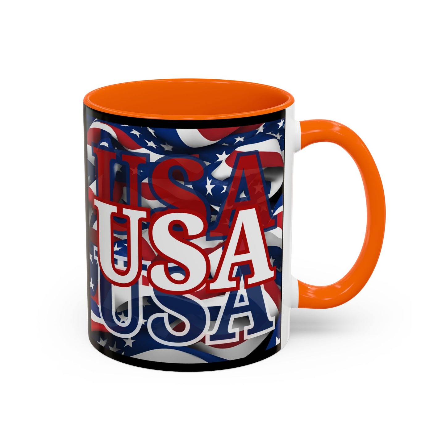 USA White font Center Patriot Black Accent Mug by theGreenDragonTavern.shop