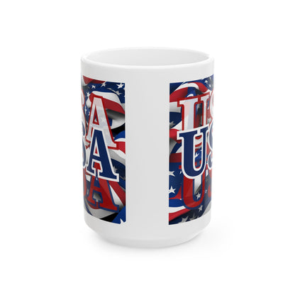 USA Blue font Center Patriot White Mug by theGreenDragonTavern.shop