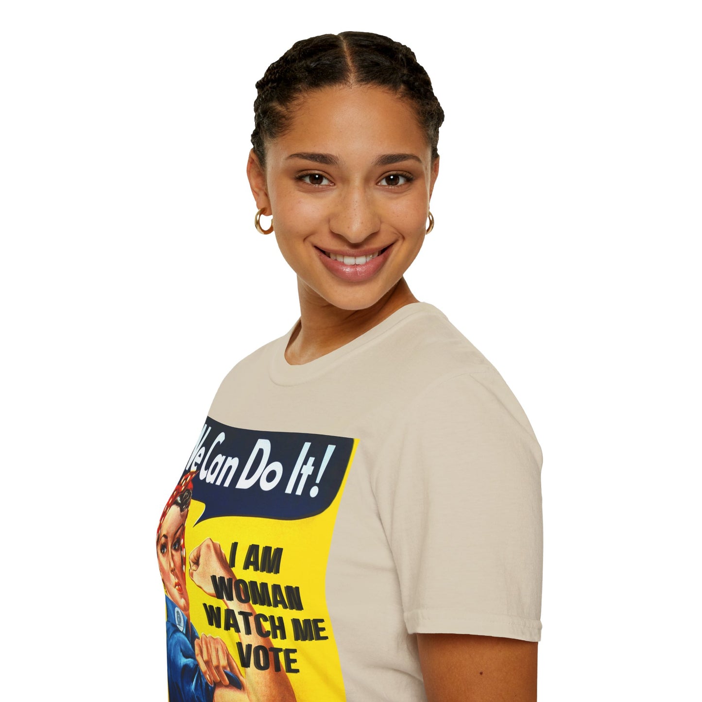 I Am Woman Watch Me Vote Rosie Light colors Unisex T-Shirt by theGreenDragonTavern.shop