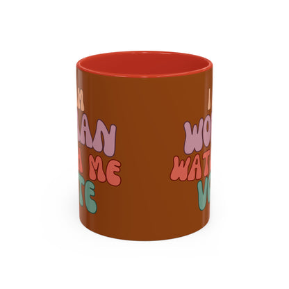 I Am Woman Watch Me Vote Brown Accent Mug by theGreenDragonTavern.shop